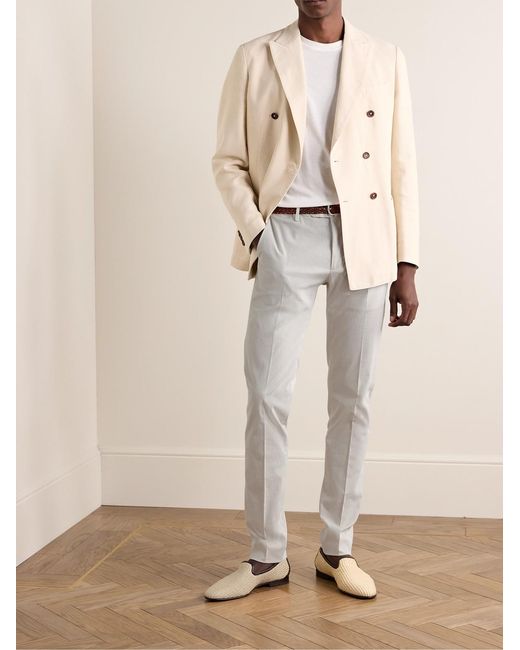 Slowear Gray Venezia 1951 Slim-Fit Pinstriped Cotton-Blend Seersucker Trousers for men
