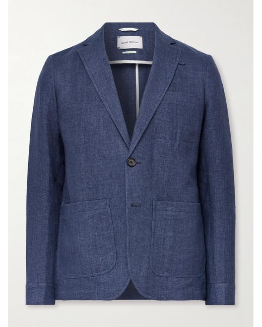 Oliver Spencer Blue Theobald Slim-fit Unstructured Linen Blazer for men