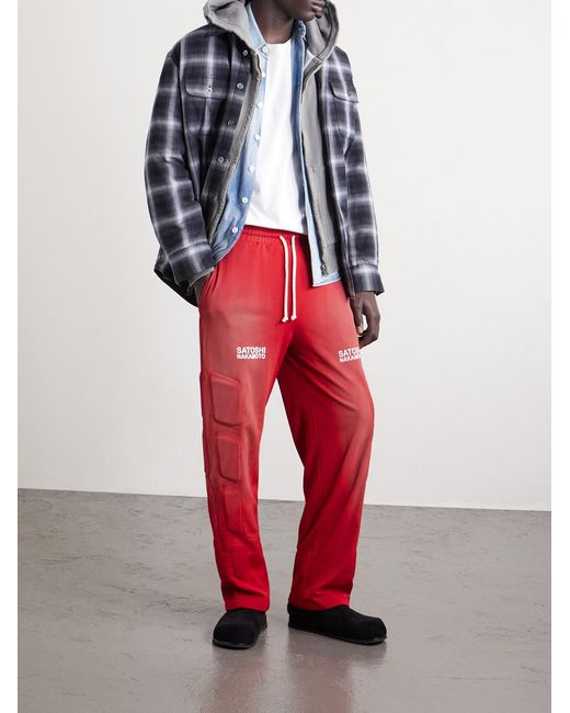 Satoshi Nakamoto Red Straight-Leg Padded Printed Mesh Sweatpants for men