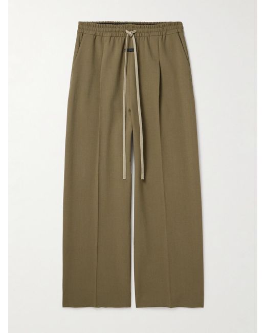 Fear Of God Green Wide-leg Pleated Logo-appliquéd Virgin Wool Drawstring Trousers for men