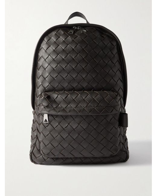 Bottega Veneta Black Intrecciato Full-grain Leather Backpack for men