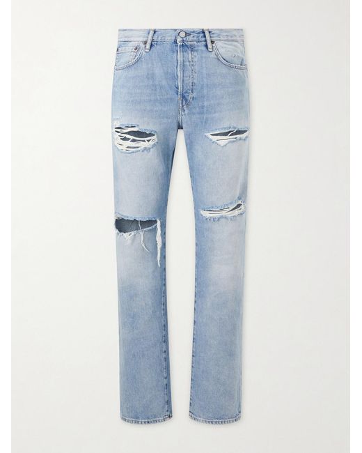 Acne Blue Ripped Straight-Leg Cotton Jeans for men