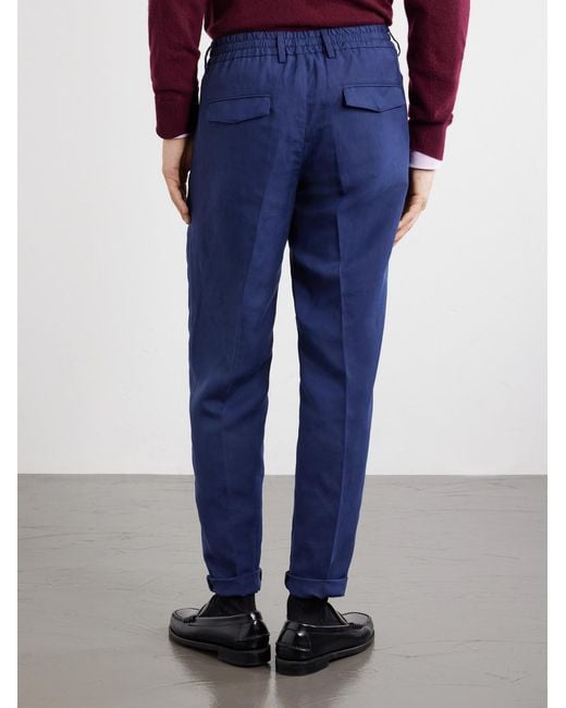 Eleventy Blue Straight-Leg Lyocell And Linen-Blend Trousers for men