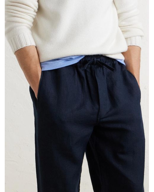 Saman Amel Blue Straight-Leg Linen Trousers for men