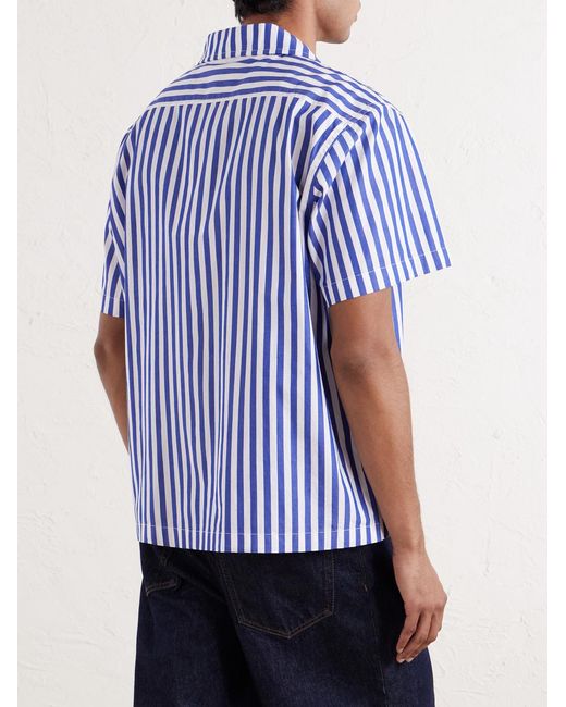 Calliope Camp-Collar Embroidered Striped Cotton-Poplin Shirt di Bode in Blue da Uomo