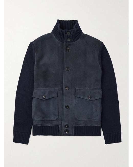 Slowear Blue Incotex Virgin Wool-trimmed Suede Jacket for men