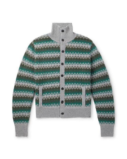 AURALEE Jacquard-Knit Cashmere And Wool-Blend Cardigan in Green