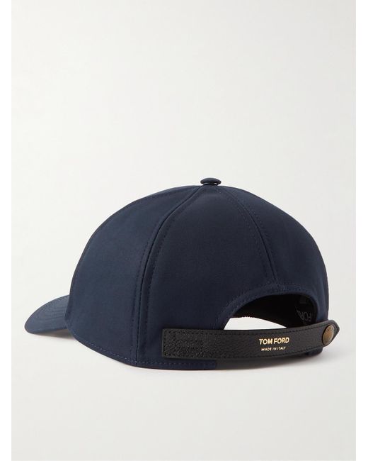 Tom Ford Blue Leather-trimmed Logo-embroidered Cotton-twill Baseball Cap for men