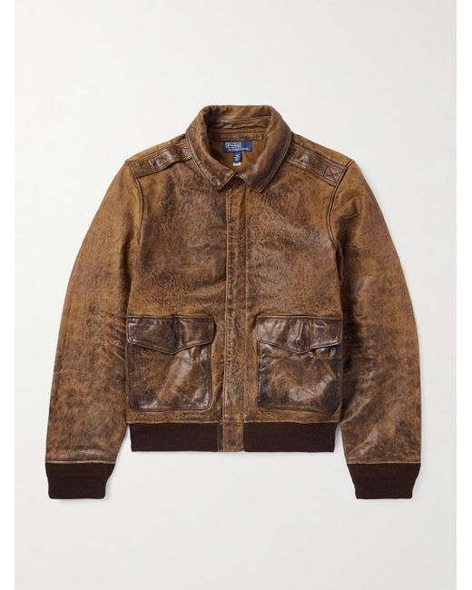Polo Ralph Lauren Brown Leather Bomber Jacket for men
