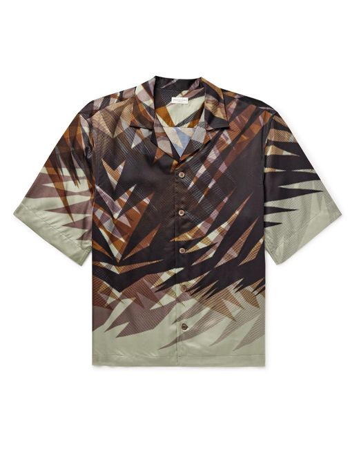 Dries Van Noten Gray Camp-collar Printed Satin Shirt for men