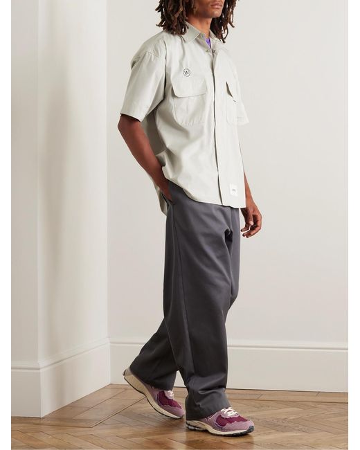 (w)taps White Logo-Appliquéd Embroidered Cotton-Blend Poplin Shirt for men