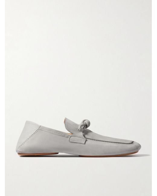Bottega Veneta White Knot-detailed Leather-trimmed Textured-nubuck Loafers for men