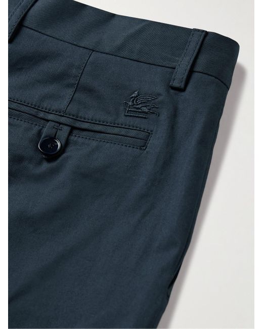 Etro Blue Slim-fit Cotton-blend Gabardine Trousers for men