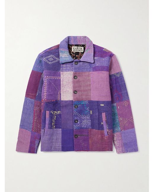 Kartik Research Purple Patchworked Kantha Cotton Jacket for men