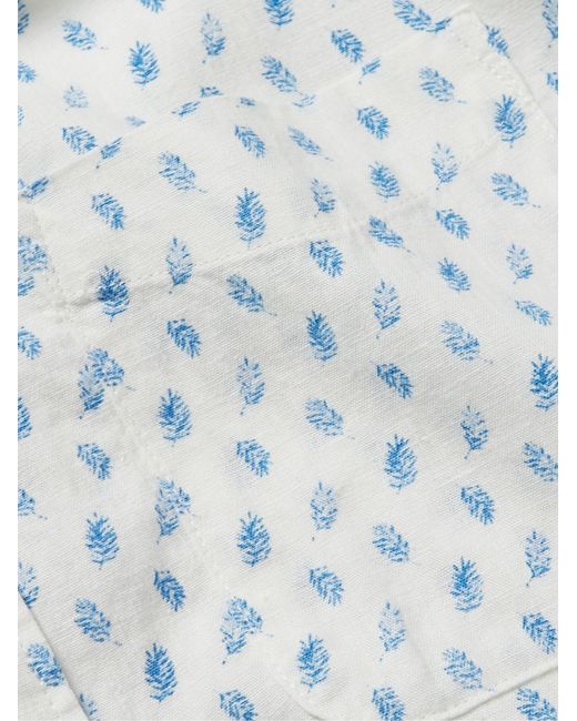 Faherty Brand White Breeze Button-Down Collar Printed Linen-Blend Shirt for men