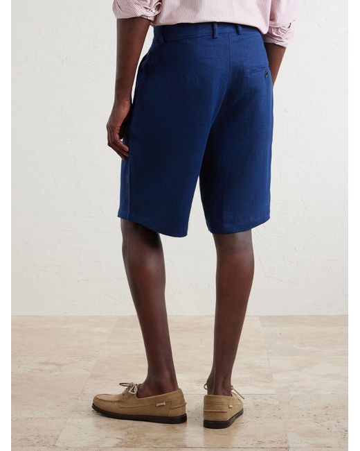 Oliver Spencer Blue Coney Straight-Leg Pleated Linen Shorts for men