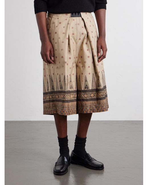 Kapital Natural Wide-Leg Printed Cotton Shorts for men