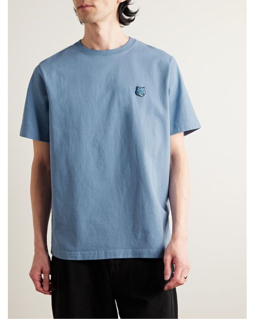 Maison Kitsuné T-Shirt aus Baumwoll-Jersey mit Logoapplikation in Blue für Herren