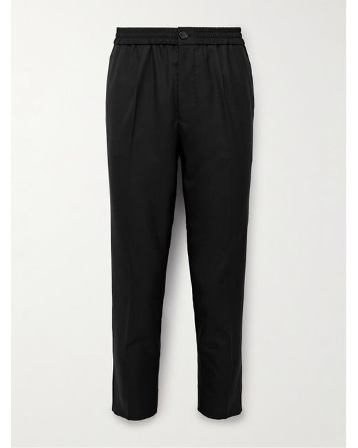 AMI Black Slim-fit Cropped Pleated Virgin Wool Trousers for men