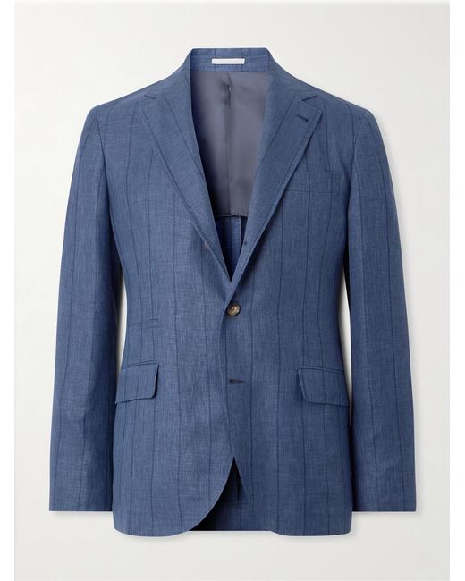 Brunello Cucinelli Blue Wool, Linen And Silk-Blend Suit Jacket for men