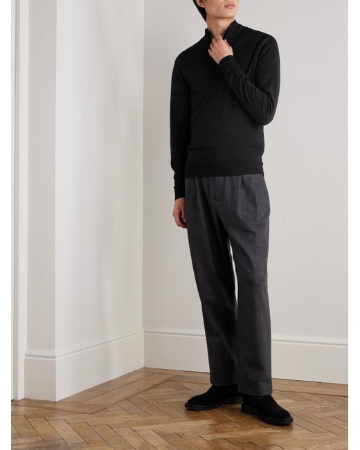 John Smedley Black Slim-Fit Merino Wool Half-Zip Sweater for men