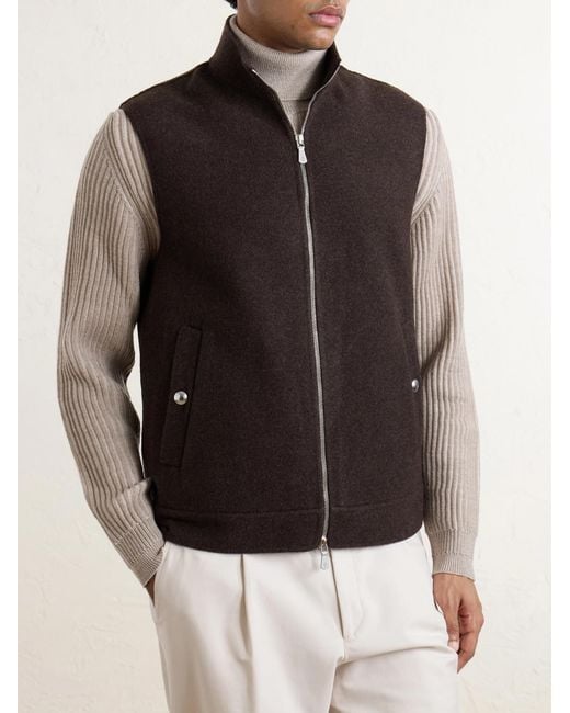 Eleventy Brown Brushed-Wool Zip-Up Gilet for men