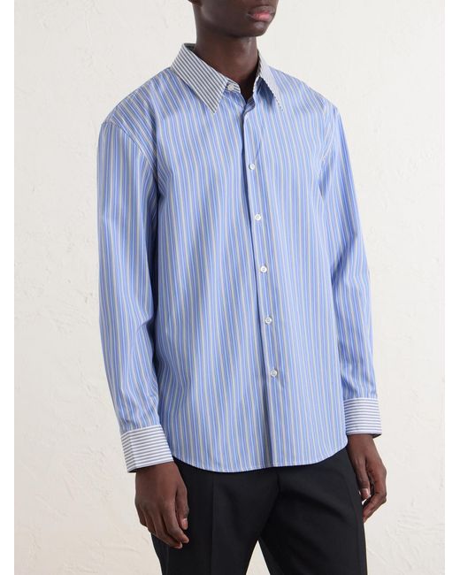 Saint Laurent Blue Striped Cotton-poplin Shirt for men