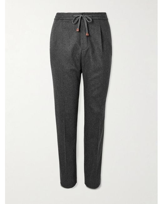 Incotex Gray Tapered Pleated Wool And Cashmere-Blend Trousers for men