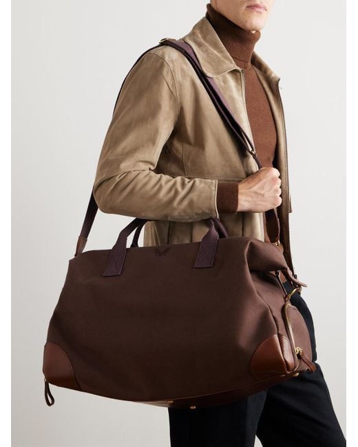 Weekender Leather-Trimmed Cotton-Canvas Holdall di Bennett Winch in Brown da Uomo