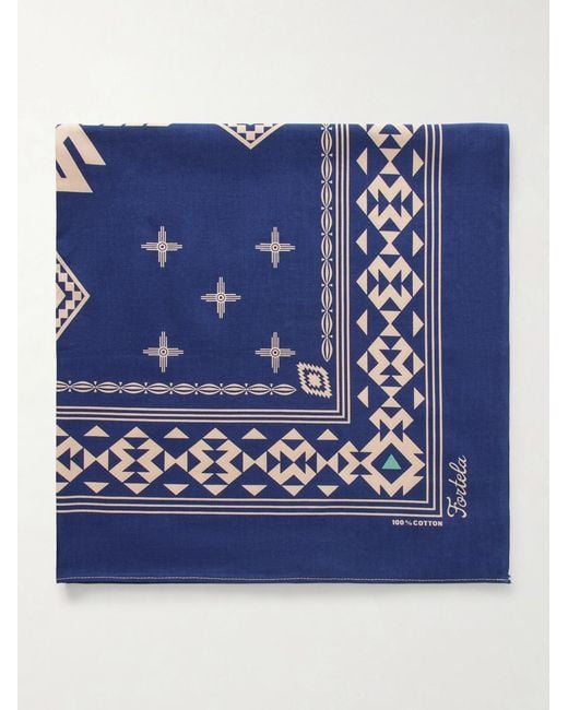 Fortela Blue Printed Cotton Bandana for men