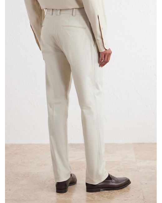 Brioni White Straight-Leg Stretch-Cotton Gabardine Trousers for men