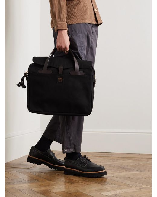 Filson Black Twill And Leather Briefcase for men