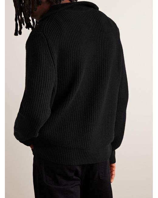 Nili Lotan Black Heston Ribbed Cashmere Half-Zip Sweater for men