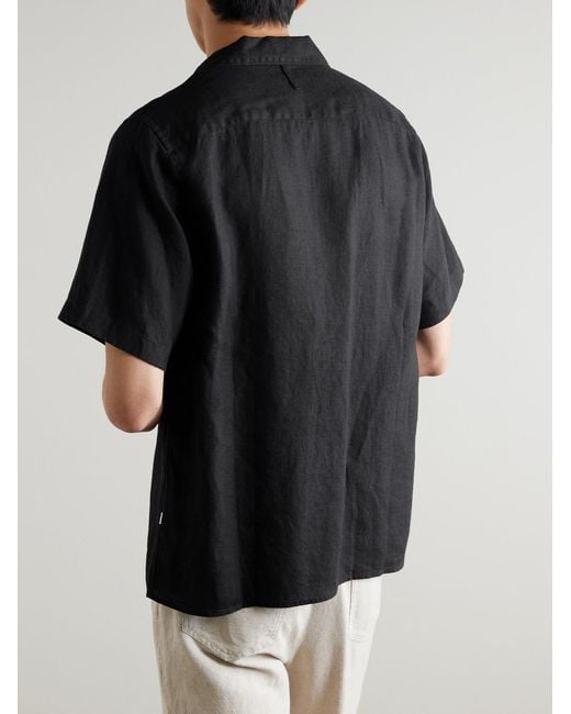NN07 Black Julio 5708 Camp-Collar Linen Shirt for men