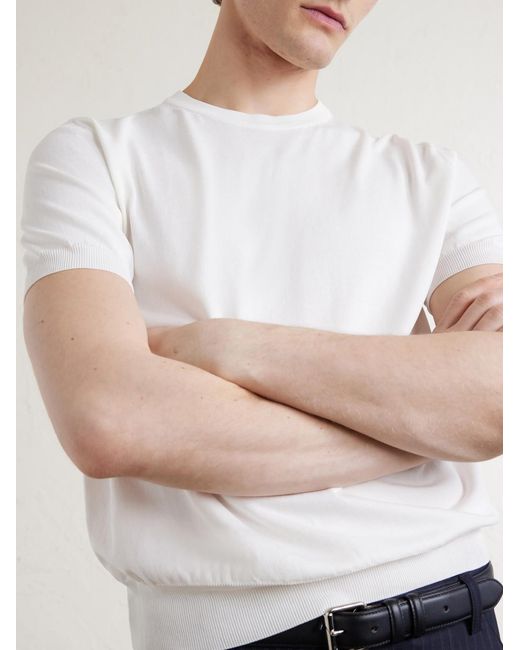 Canali White Knitted Cotton T-Shirt for men