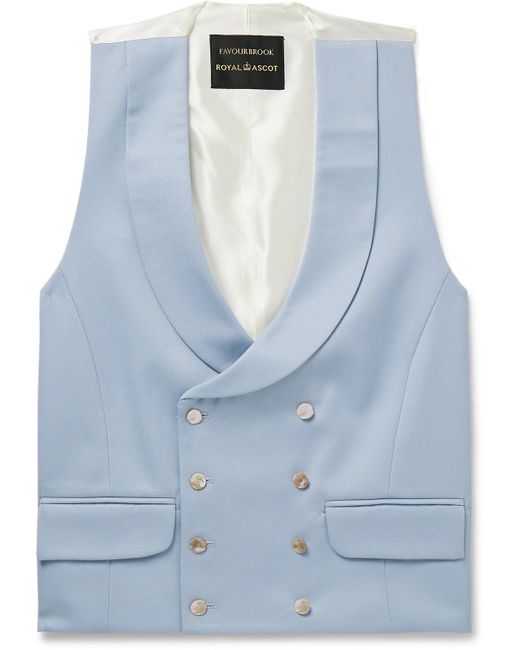 Favourbrook Blue Slim-fit Shawl-collar Double-breasted Wool-twill And Satin Waistcoat for men