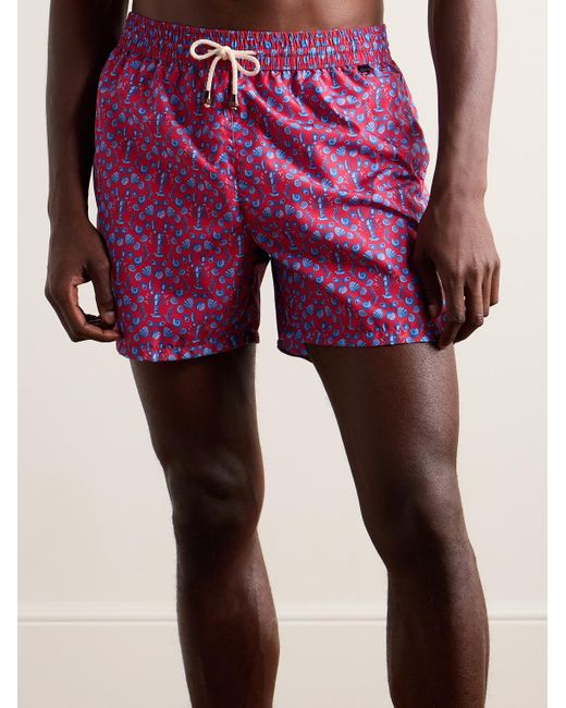 Rubinacci Pink Straight-leg Mid-length Printed Shell Swim Shorts for men