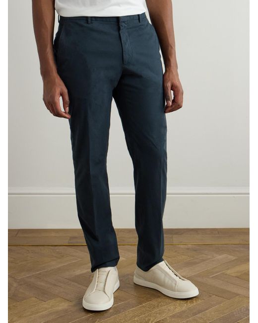 Zegna Blue Easy Straight-Leg Garment-Dyed Cotton-Blend Chinos for men