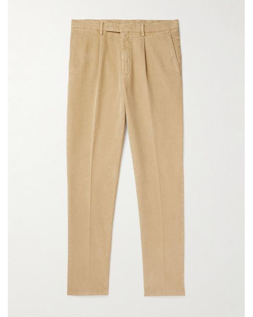 Boglioli Natural Straight-Leg Pleated Garment-Dyed Cotton-Blend Corduroy Suit Trousers for men