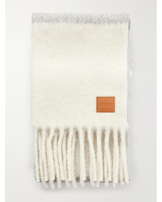 Loewe Natural Fringed Striped Brushed Alpaca And Wool-Blend Scarf for men