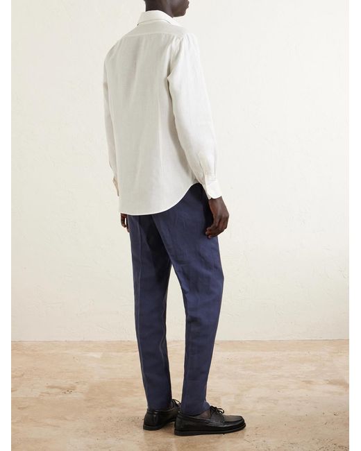 Eleventy Blue Straight-leg Lyocell And Linen-blend Drawstring Trousers for men