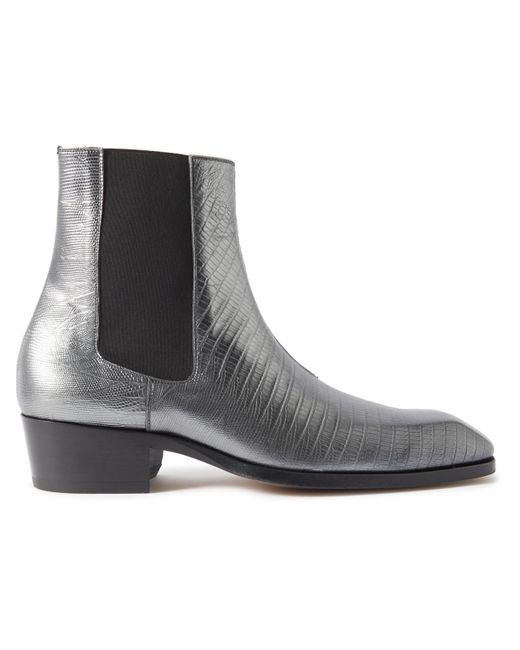 Tom Ford Black Tejus Bailey Metallic Lizard-effect Leather Chelsea Boots for men