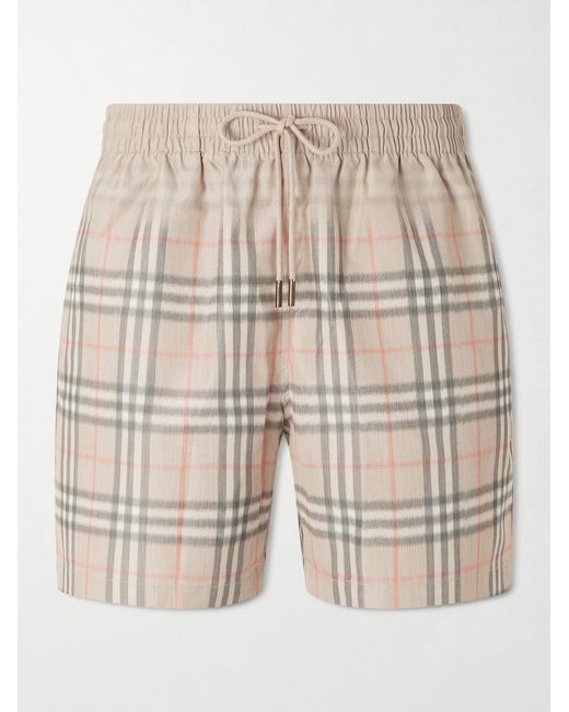Burberry Natural Straight-Leg Mid-Length Checked Swim Shorts for men