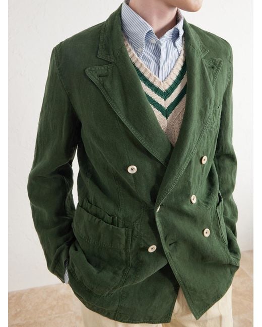Drake's Green Games Double-breasted Linen Blazer for men