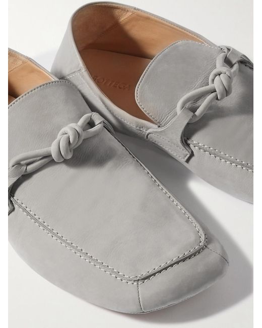 Bottega Veneta White Knot-detailed Leather-trimmed Textured-nubuck Loafers for men