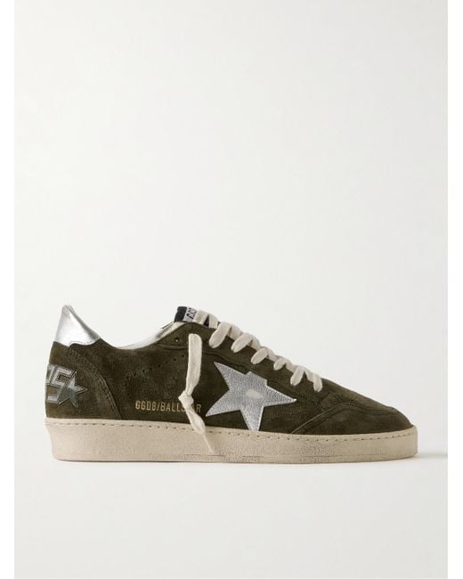 Golden Goose Deluxe Brand Green Ball Star Distressed Leather-trimmed Suede Sneakers for men