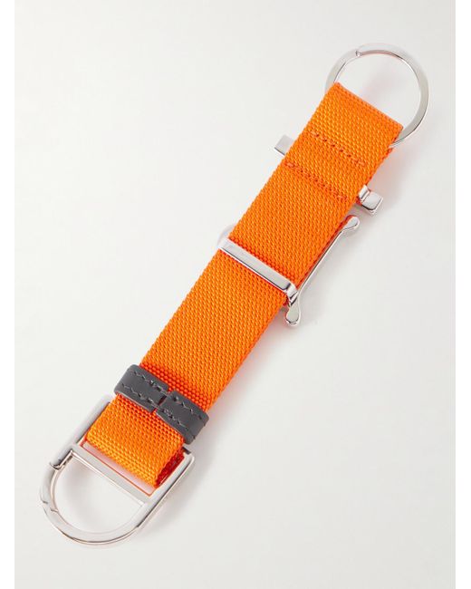 Burberry Orange Leather-trimmed Webbing Key Ring for men