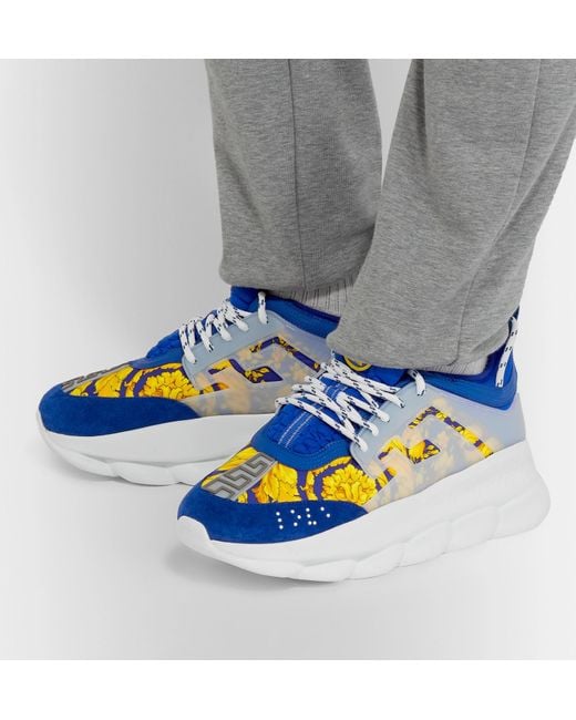 Versace Chain Reaction Twill And Suede Trainers in Blue for Men | Lyst  Canada