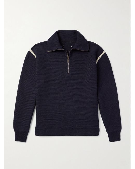 Maison Margiela Blue Denim-Trimmed Wool Half-Zip Sweater for men
