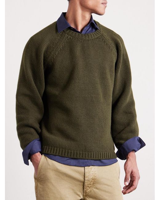 Bode Green Ribbed-Knit Cashmere Sweater for men